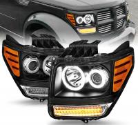Dodge Nitro (07-) фары передние линзовые черные, со светящимися ободками и светодиодной подсветкой, комплект 2 шт.